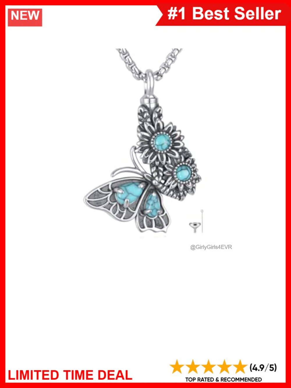 18k White Gold Plated Butterfly Sunflower Urn Pendant Necklace Memorial Keepsake